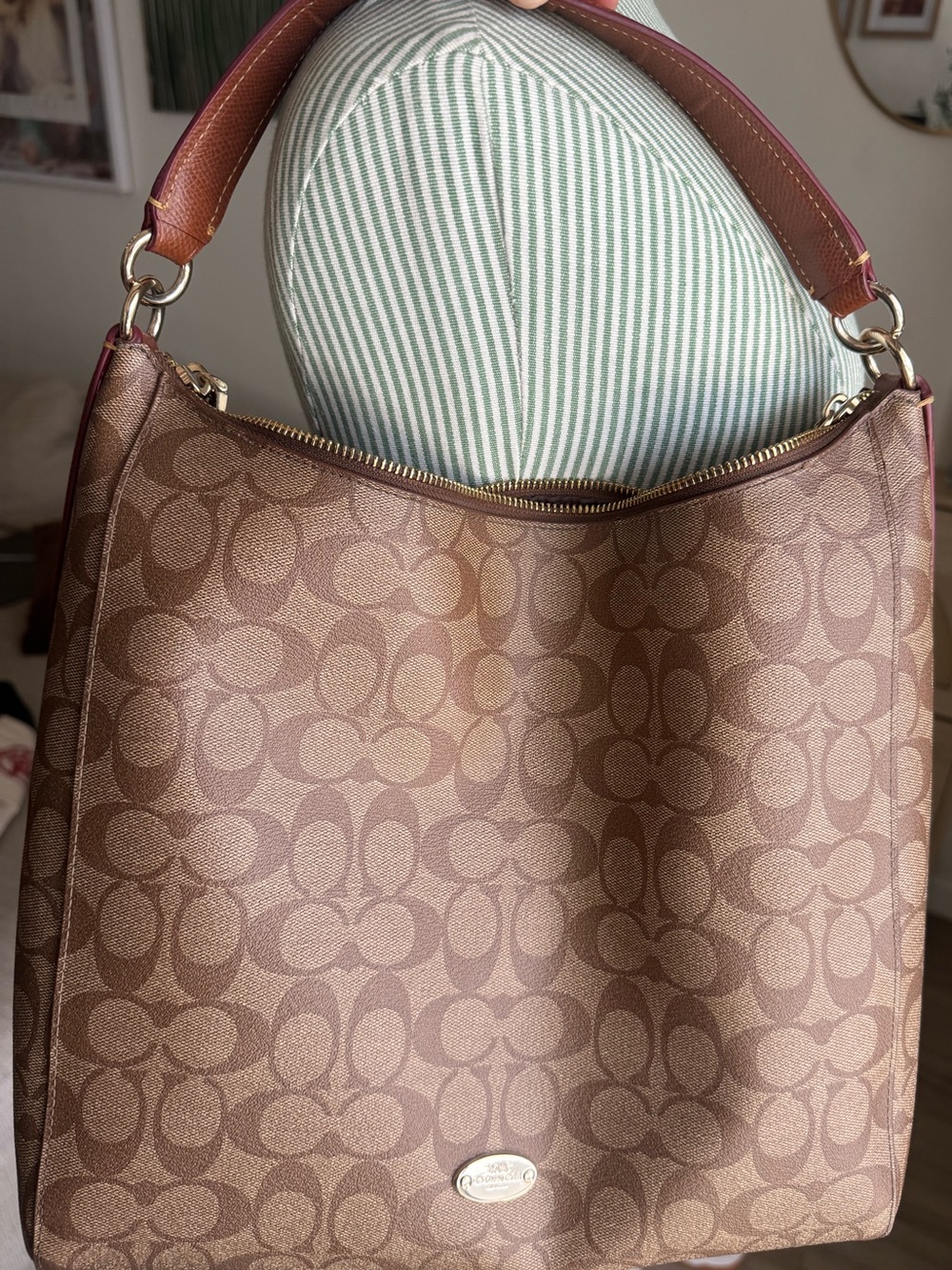 Coach Celeste Signature Convertible Hobo Shoulder Bag Brown Jacquard